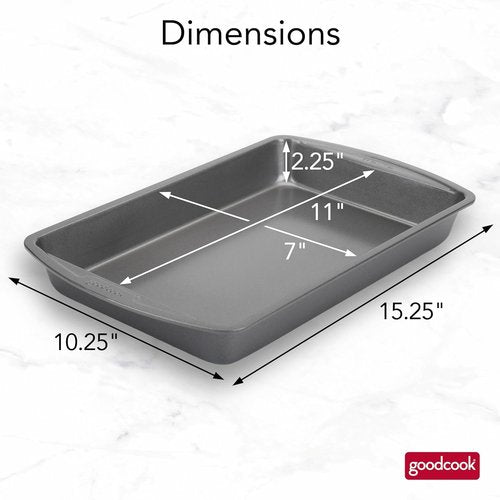 GoodCook Nonstick Steel Cake Baking Pan - 11 x 7 In for Brownies, Biscuits & Cakes | Gray Finish