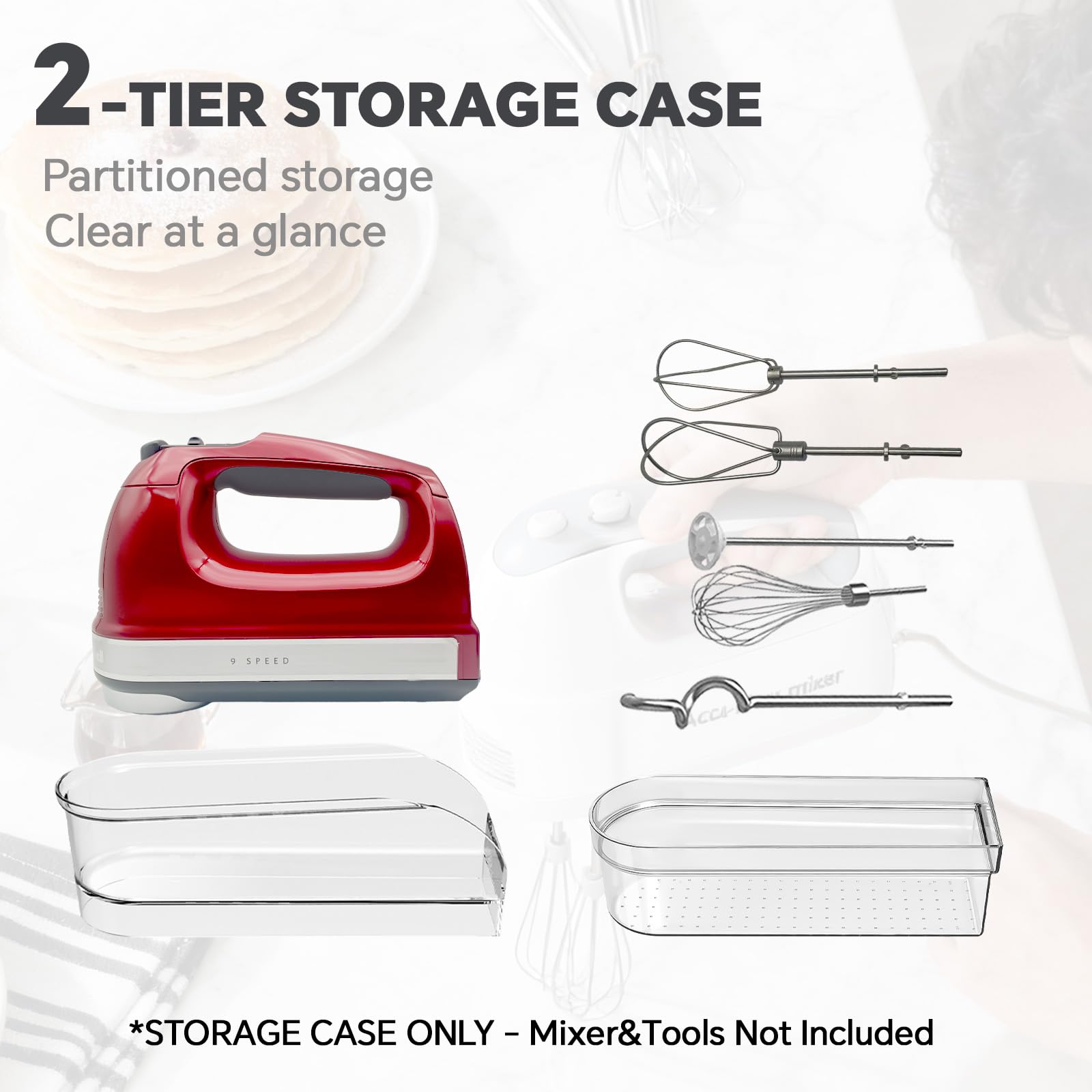 Hand Mixer Storage Case for KitchenAid KHM5/KHM6/KHM7/KHM9 Series Ultra Power Speed Hand Mixers, Double layer Crylic Transparent Storage Box (Hand Mixer Not Included) (Storage Case)