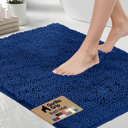 GORILLA GRIP Bath Rug Mat - Thick Soft Absorbent Chenille | Quick Dry Microfiber, 24x17 Royal Blue