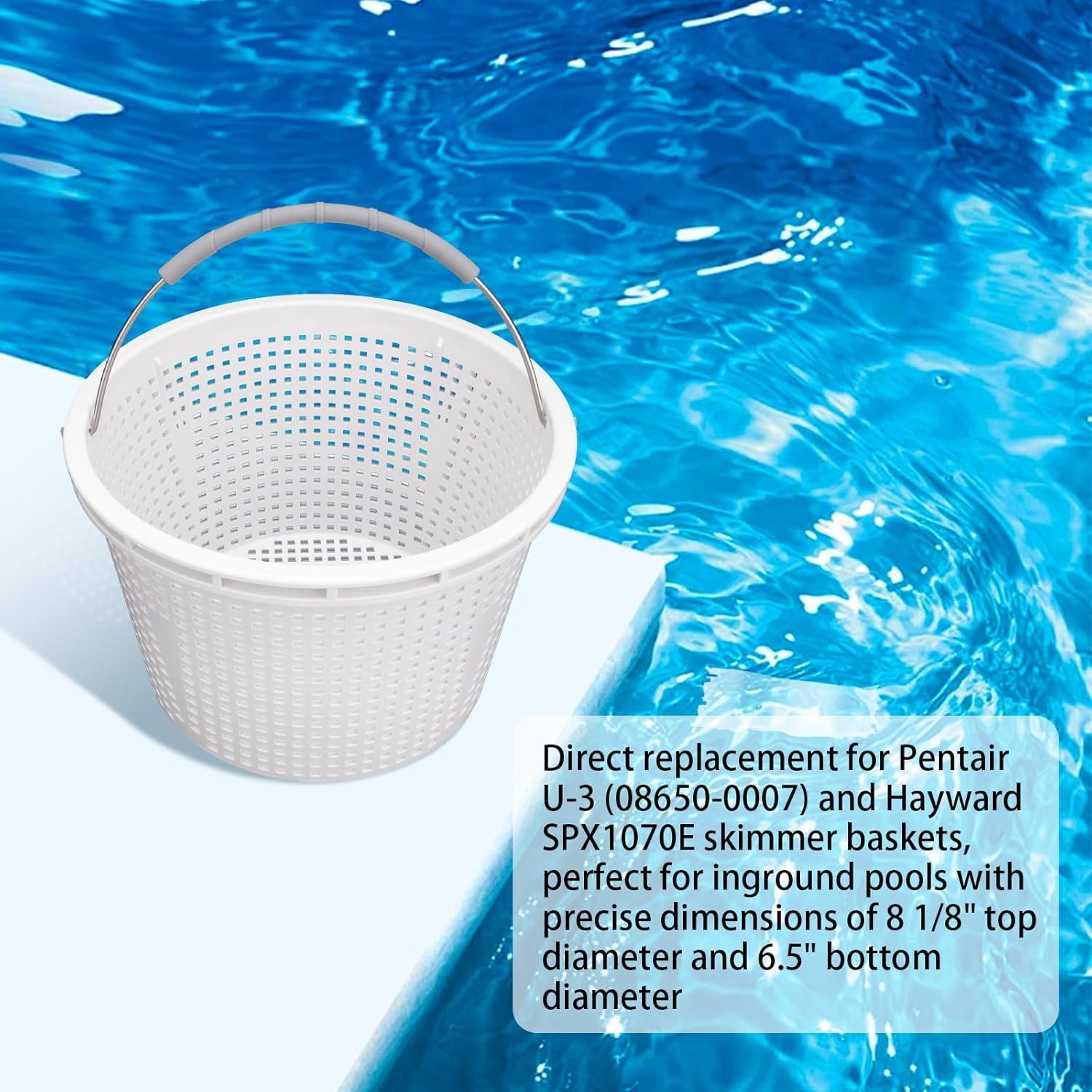 Pentair Pool Skimmer Basket - 8" Inground Pool Skimmer with Brass Weight & Rubber Grip