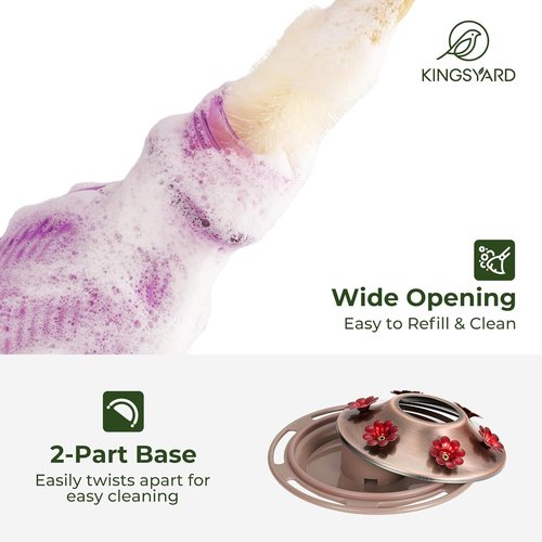 Kingsyard Hummingbird Feeder - 24 oz Outdoor Nectar Feeder with 6 Feeding Ports & Ant Moat | Easy Clean Purple