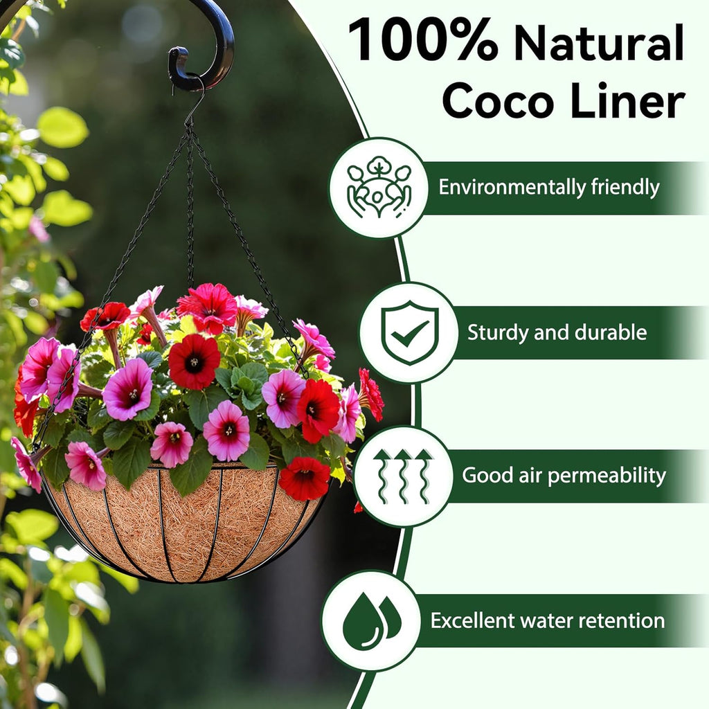 ZeeDix Coconut Liners - 10 Inch Round Planter Liners | Natural Coir Replacement for Flowers & Vegetables