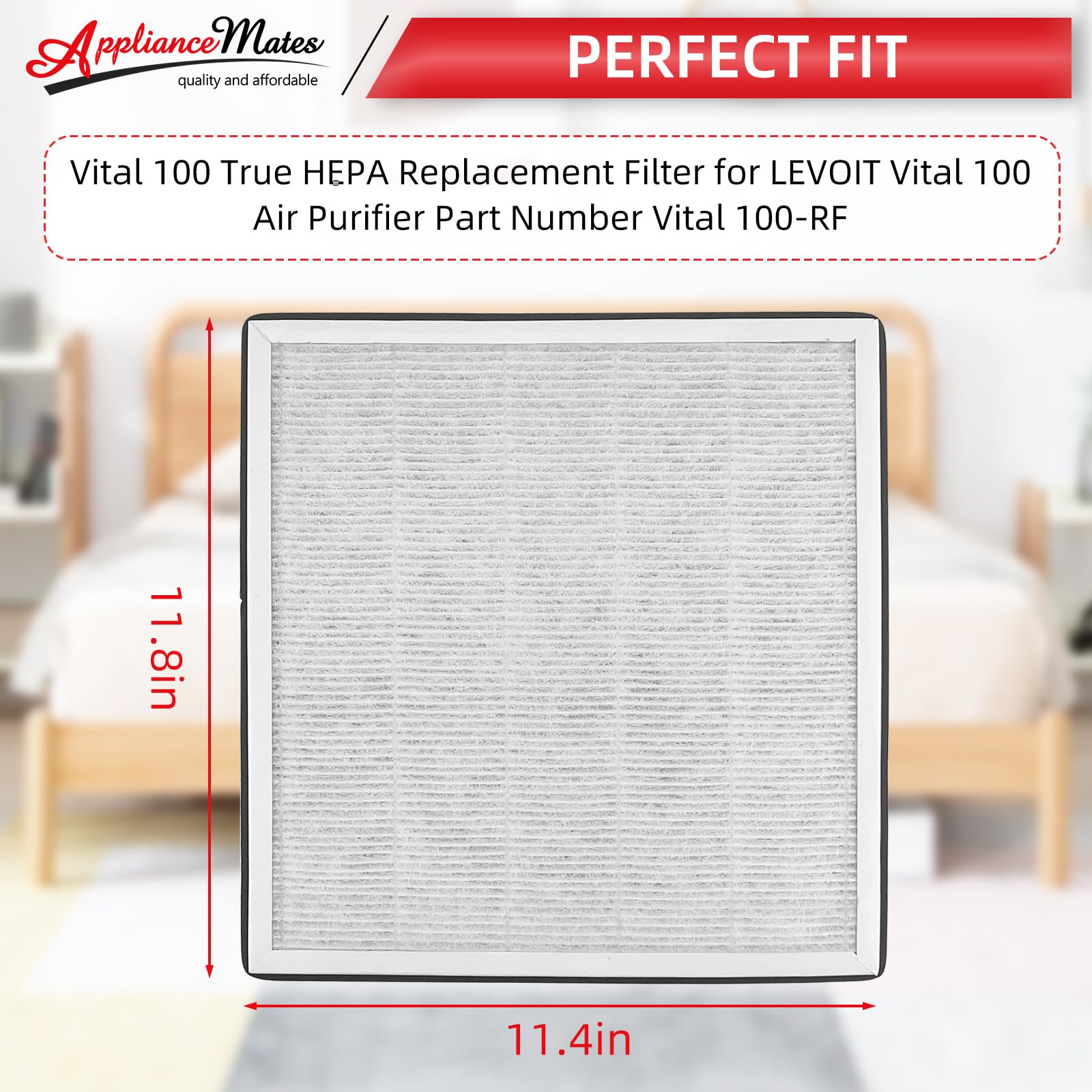 Vital 100 Replacement Filter for LEVOIT Vital 100 Air Purifier, 3-in-1 True HEPA Filter and High Efficiency Acitvated Carbon Filter,Part Number Vital 100-RF, 2 Pack by APPLIANCEMATES