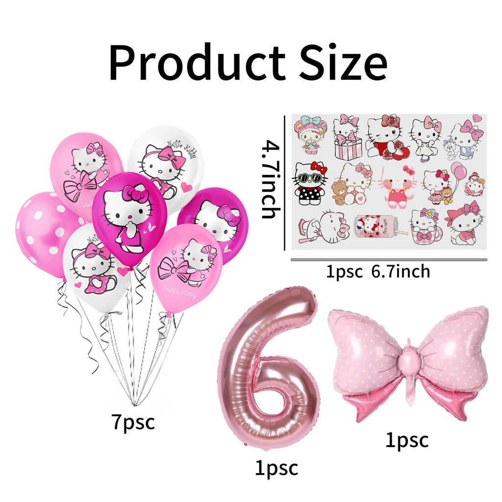 Cute Cartoon Birthday Decoration Party Supplies, Including Pink Thematic Numbers 6 Foil Balloons, Cute Latex Balloons, Cartoon Sticker