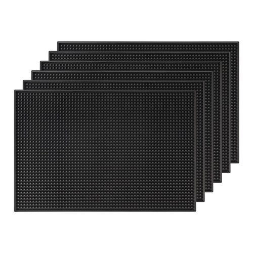 Bar Mats 18"x12" 6 Pack Black, Countertop Coffee Mat for Home Bar, Service Spill Mat for Cocktail Bartender Kitchen, PVC Counter Top Cup Glasses Dish Drying Mat, Hairdressing Tool Protective pad