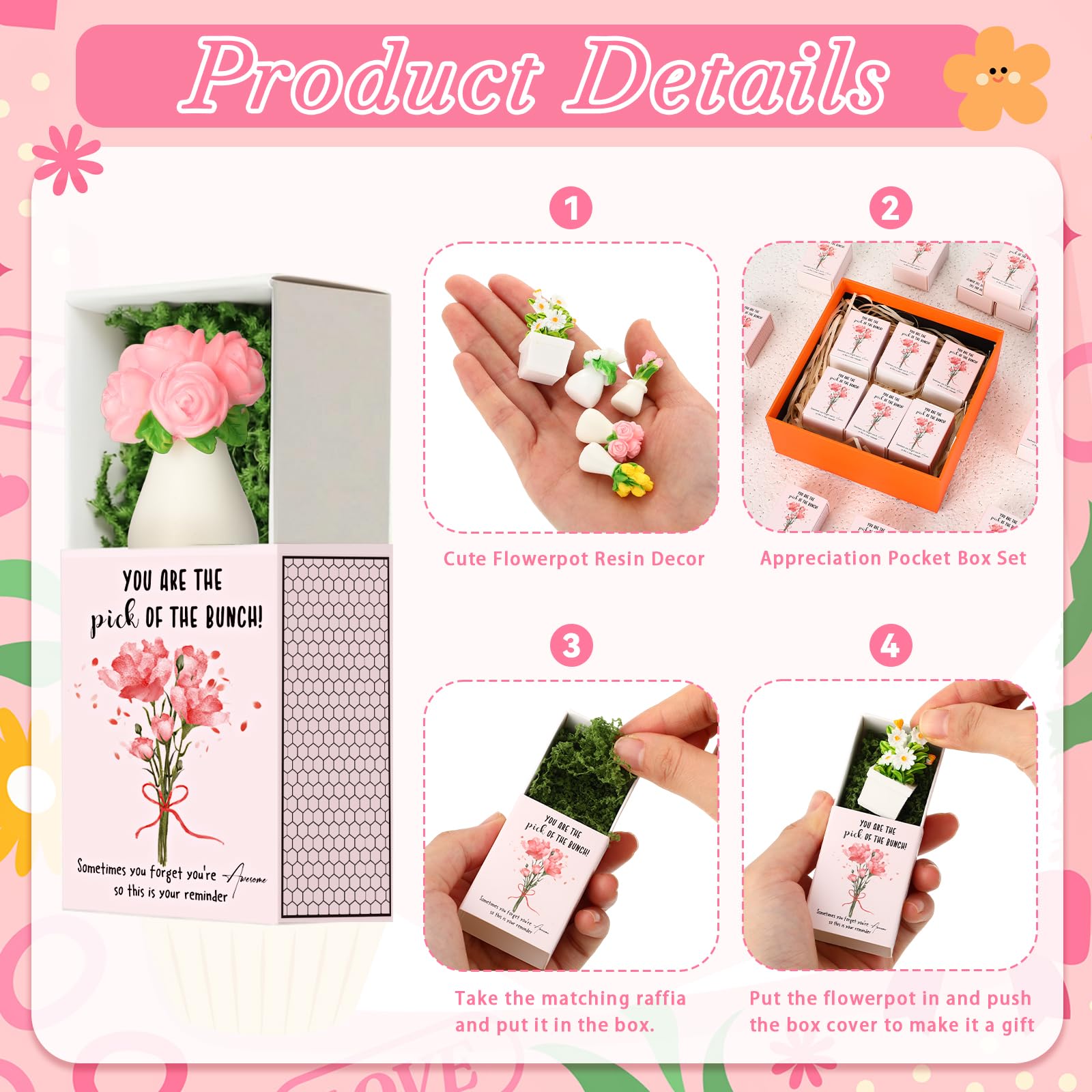 VioraWhite 36 Sets Thank You Gifts for Women Bulk Mini Tiny Flowers with Flowerpot Vase Box Motivational Office Desk Decor Employee Appreciation Gifts for Mothers Day Teacher Office Staff Team