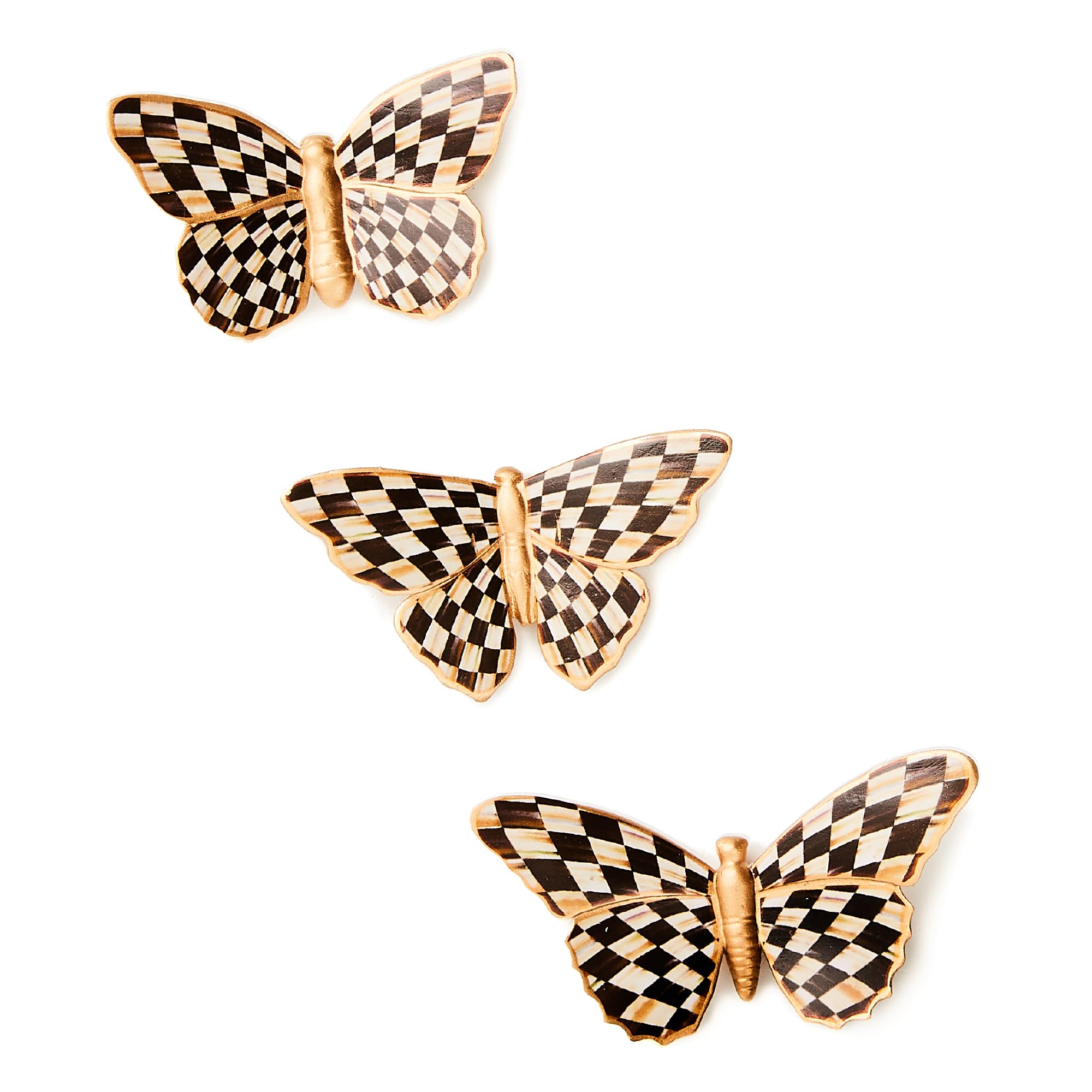 MACKENZIE-CHILDS Set of 3 Decorative Magnets, Magnetic Art for Metal Items and Refrigerator Decor, Courtly Check Butterfly