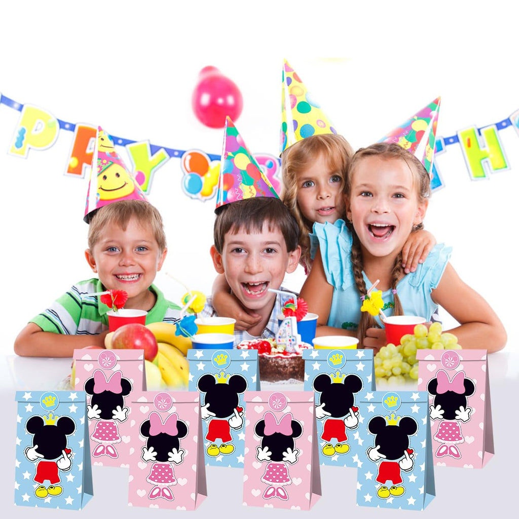 OU RUI 12Pcs Mouse Party Bags With Stickers Paper Supplies Favors Cookie Chocolate Candy Snack Bags Mouse Birthday Party Gift Bag