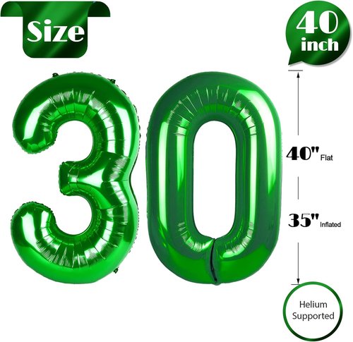 Green Number 30 Balloon - 40 Inch 30th Birthday Decorations for Men & Women | St. Patrick's Day Party Supplies