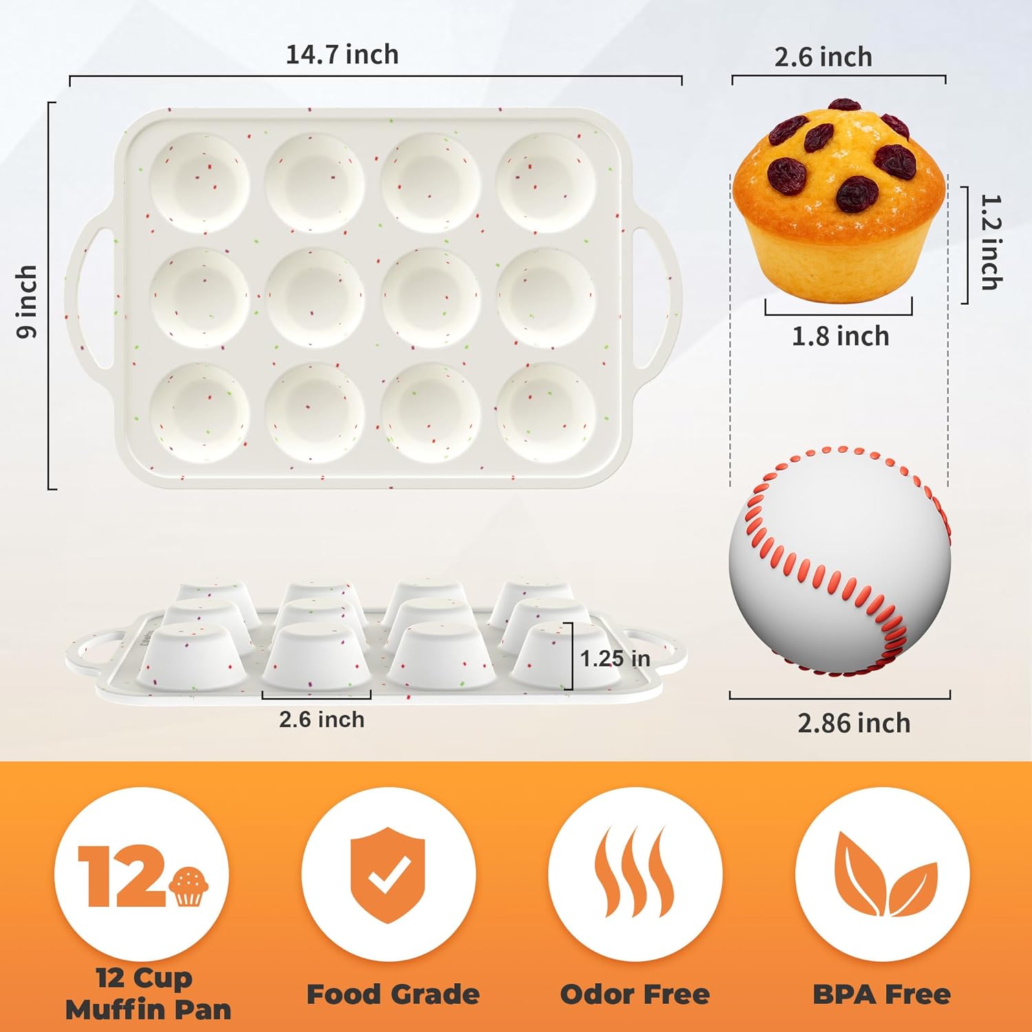 Skiennix Silicone Muffin Pan - 12-Cup Nonstick Baking Tray with Metal Reinforced Frame - BPA Free