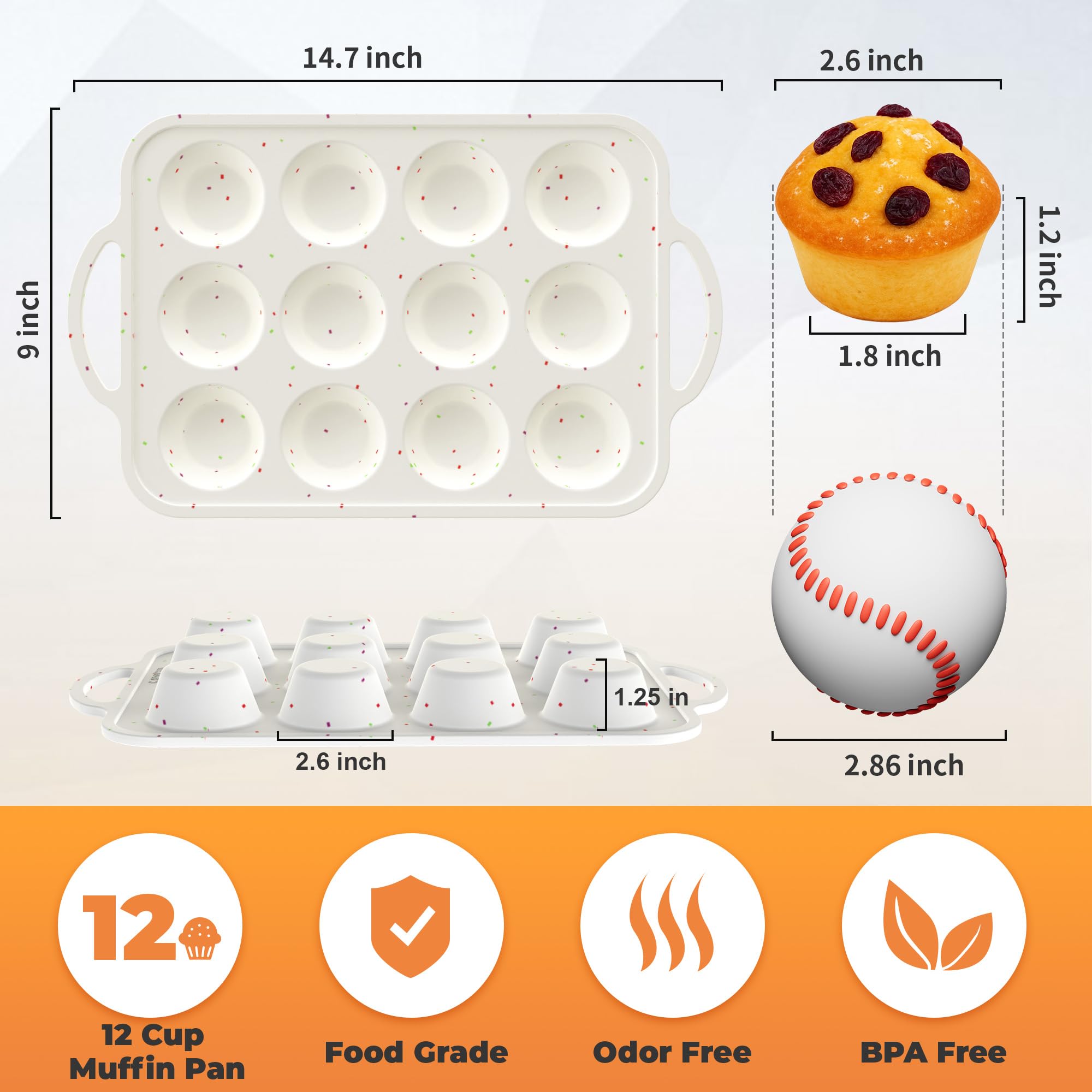 POSOSTO 2Pack Silicone Muffin Pan For Baking With Metal Reinforced Frame, 12 Cup Regular Size Nonstick Cupcake Pan, BPA Free Silicone Muffin Tray, Cupcake Baking Pan Molds for Oven