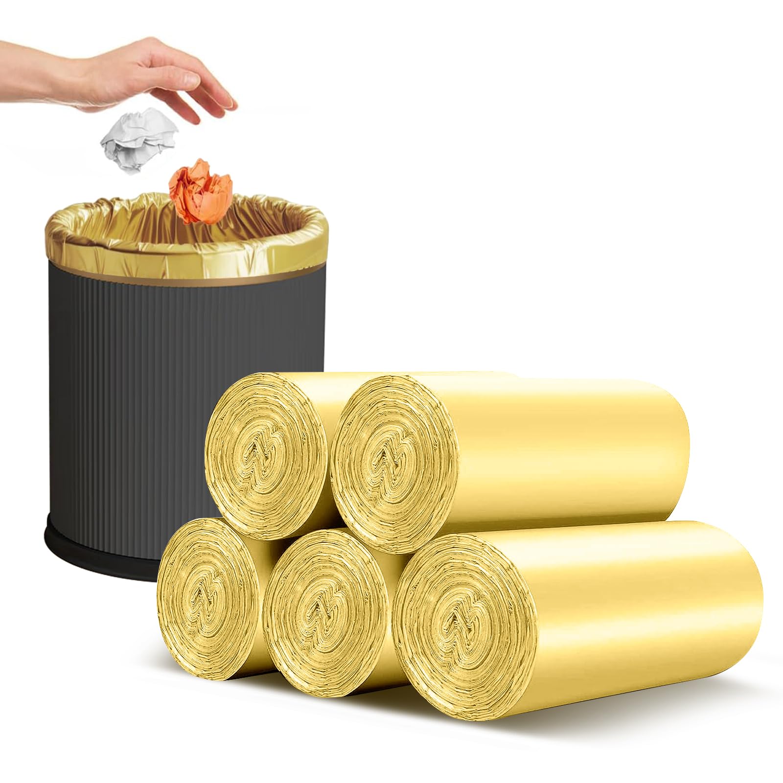 4-6 Gallon Gold Small Trash Bags 4 Gallon up to 6 Gallon Strong Garbage Bags Strong Disposable, Unscented Leak-proof Trash Bags for Cars Boat Office Bathroom Bedroom Kitchen Waste Basket Liner