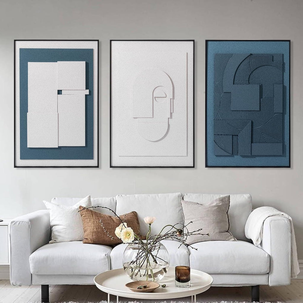 AMAATE 3D Sandstone Wall Art - Black Metal Framed Abstract Relief Decor | 24x36 Inches, Ready to Hang