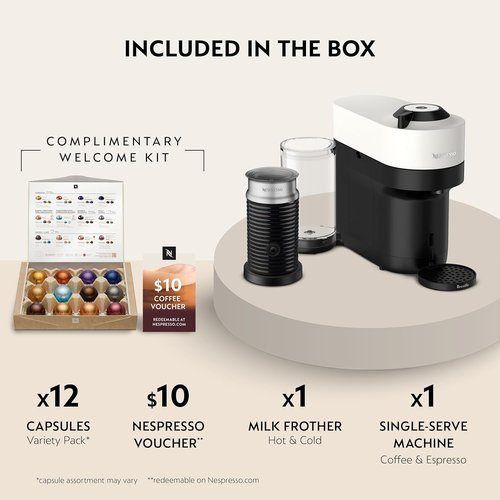 Breville Nespresso Vertuo Pop+ Coffee & Espresso Maker - Milk Frother Included, Coconut White