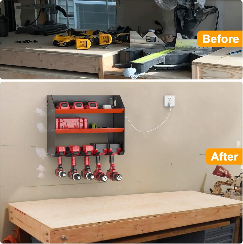 Ultrawall Power Tool Organizer - Heavy Duty Wall Mount Drill Holder with Two-Level Storage Rack