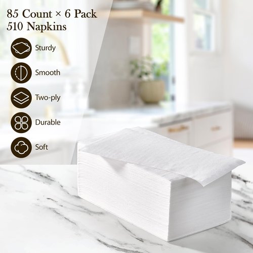 Vplus 510 Pack Paper Napkins Guest Towels Disposable Premium Quality 2-ply Dinner Napkins Disposable Soft, Absorbent, for Kitchen, Parties, Dinners or Events(White)