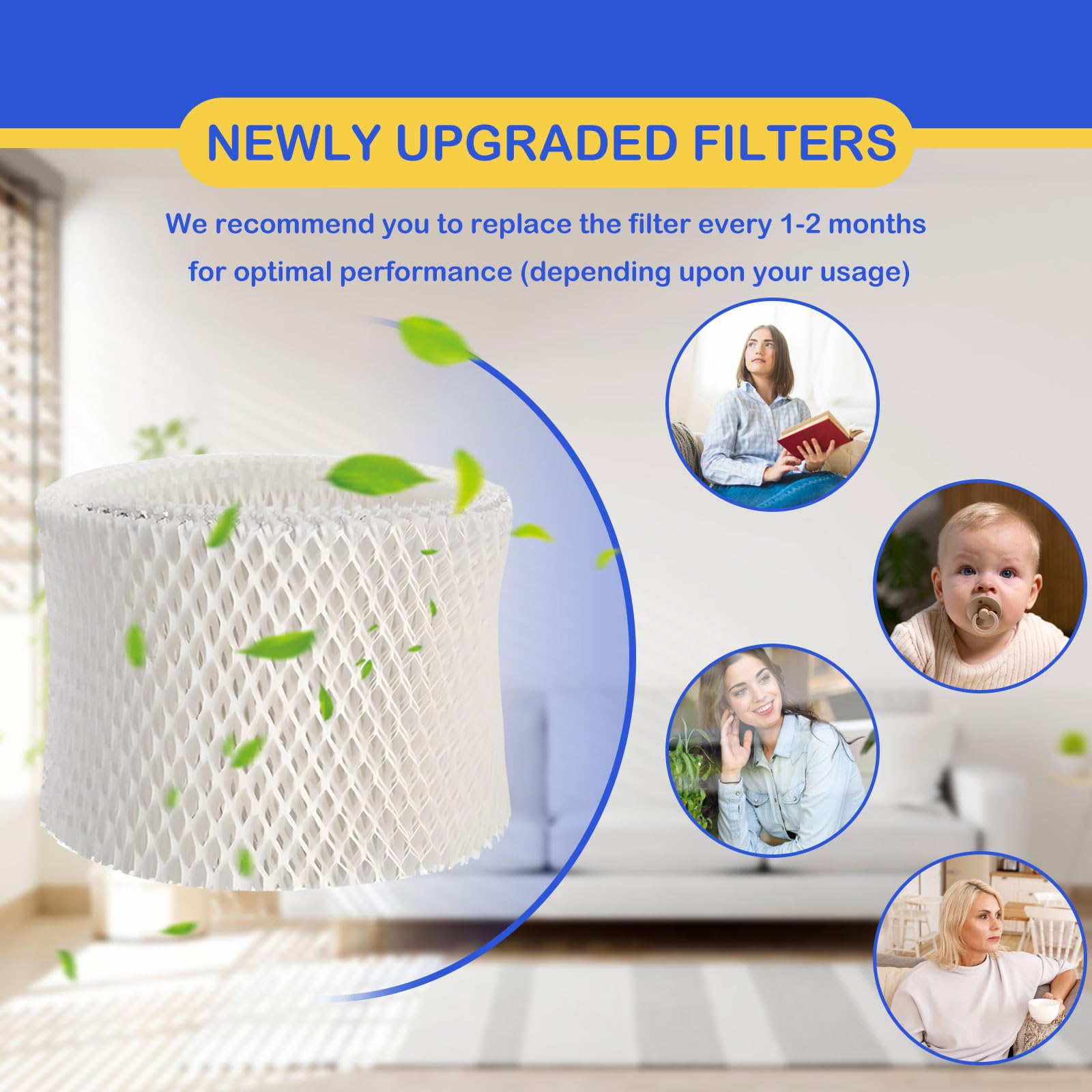 Roninby MDH-0103JB Humidifier Wicking Filter Replacement Compatible With Mainstays MDH-0103JB, Made With Wood Pulp, Paper Filter, 3 Pack