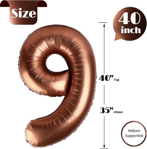 Dark Brown 40-Inch Number 9 Balloon | Giant Chocolate Birthday Decoration for Boys & Girls