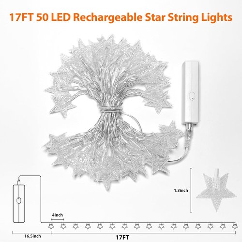 Lakumu LED Star String Lights - 33FT 100-LED Battery Operated Fairy Lights with 8 Modes & Timer | Warm White Indoor Decor