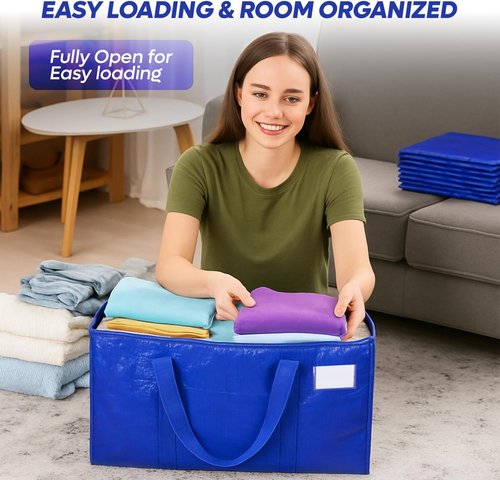 4 Pack Extra Large Moving Bags - Heavy Duty Clothes Storage Totes with Strong Zipper & Handles | Space-Saving Solution for College Supplies