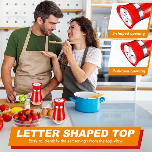 Acellegic 2 Pcs Salt and Pepper Shakers with Glass Bottom Set 4 oz Stainless Steel Salt and Pepper Holders for Kitchen Cooking Table Camp Refillable Perforated(Red Color)