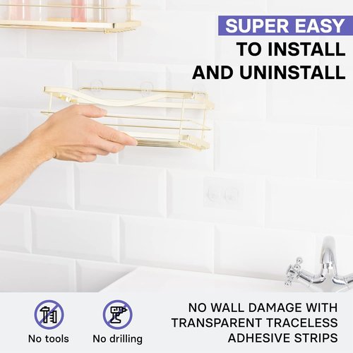 KINCMAX Shower Caddy Organizer - Stainless Steel Self-Adhesive Wall Shelf for Bath Essentials