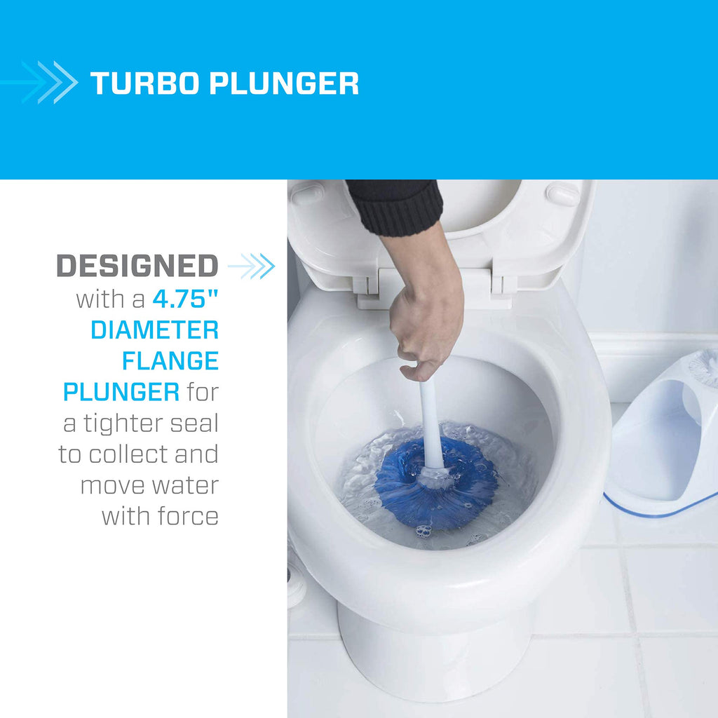 Mr. Clean Toilet Plunger and Bowl Brush Combo with Caddy, 3-Piece Heavy-Duty Plunger, Toilet Brush, and Caddy Set, White/Blue