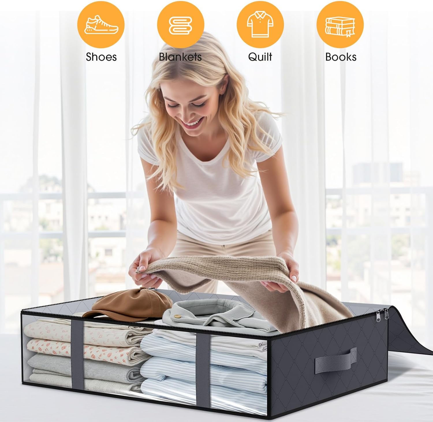 StorageRight Under Bed Storage Bags - 3 Pack 40L Large Organizers with Clear Window for Bedding & Clothes