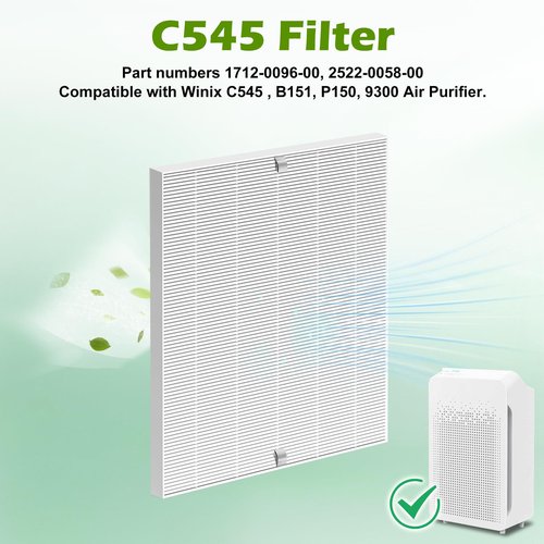C545 True HEPA Replacement Filter 4 Pack H13 True HEPA Air Filter Replacement for Winix C545 Purifier Filter S Compatible with Part 1712-009600, 2522-0058-00 Allergy & Dust Reduction