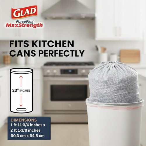 Glad ForceFlex MaxStrength Kitchen Drawstring Bags - Lemon Fresh Scent | 13 Gallon, 90 Count