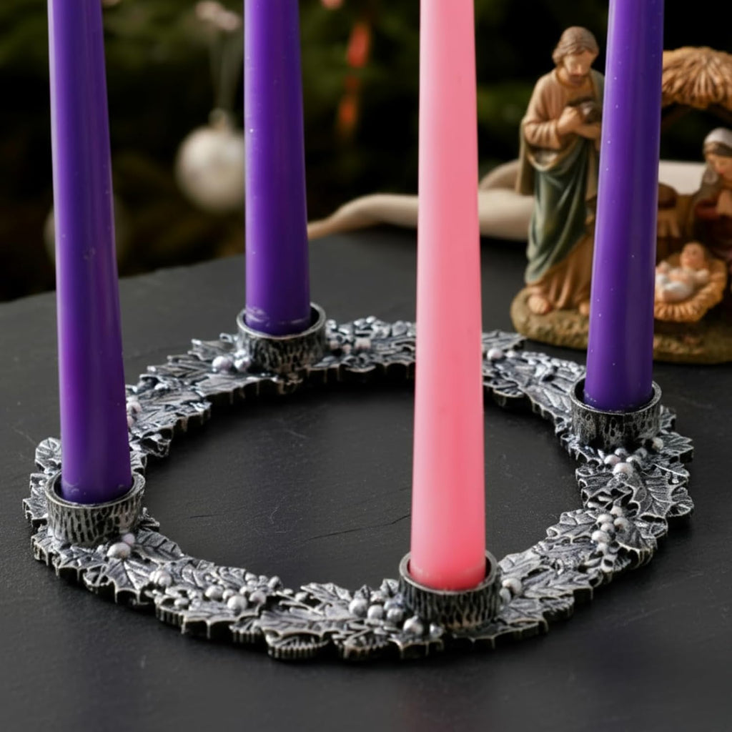 Shellwei Advent Wreath Candle Holder - 8 Inch Metal Design with Holly Berry Leaves for Christmas Decor