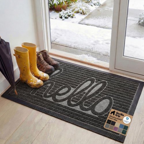 GORILLA GRIP Waterproof All-Season WeatherMAX Doormat - 47x35 Natural Rubber, Stain & Fade Resistant, Easy Clean Charcoal