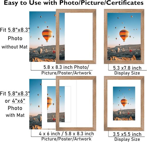 JCJMY A5 Picture Frame - Rustic Brown Wall Hanging & Tabletop Display for 4x6 Photos