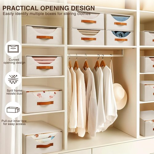 Homsorout Large Fabric Storage Bins - Collapsible Closet Organizers with Drawers | 4 Pack in Beige
