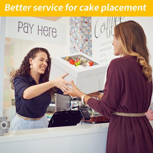 WINKIO 4 Pack Cake Boxes 12 Inch, Disposable Cake Transport Container, Cake Carrier, White Cake Holder with Large Window, for Bakery Cookies Pies Cupcakes Pastry (12×12×6 Inches)