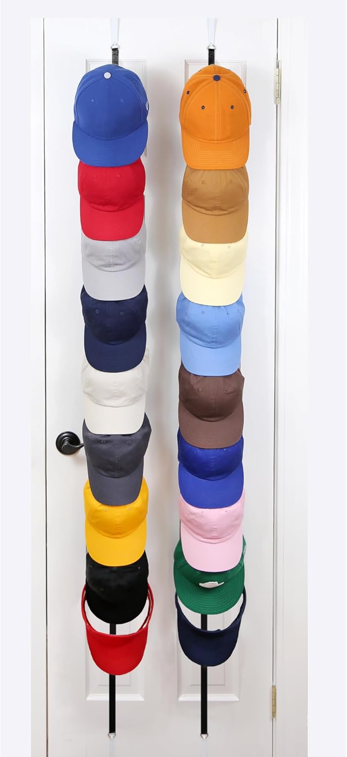 Perfect Curve CapRack - Over-The-Door Hat Organizer for 18-36 Baseball Caps | Black