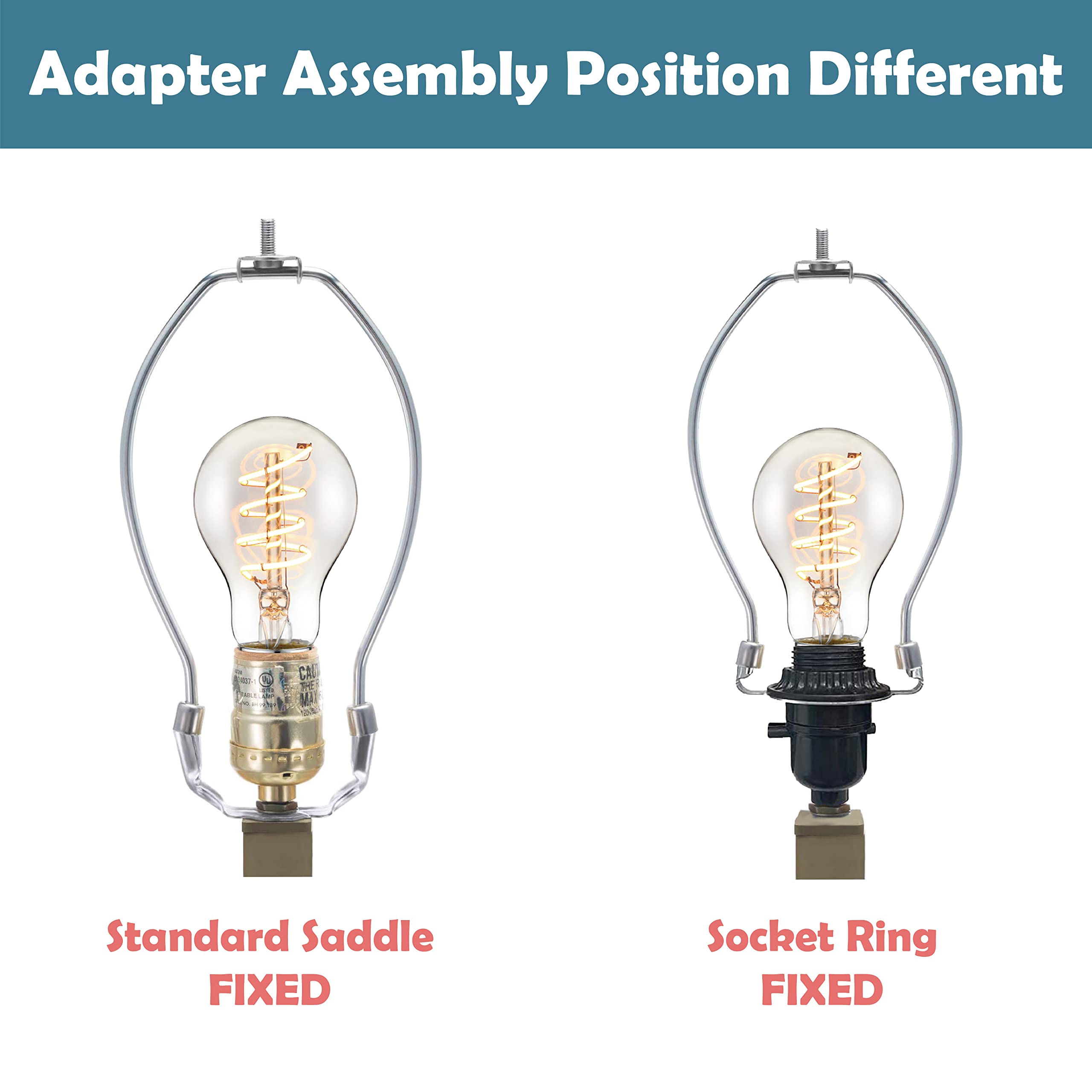Aspen Creative 20043-22A, 12" Lamp Shade Harp Holder with E26 UNO Fitter Adapter, Includes Solid Steel Bumped Cylinder Finial, 12" Harp, and E26 36mm UNO Fitter in Satin Nickel Finish, 2 Pack