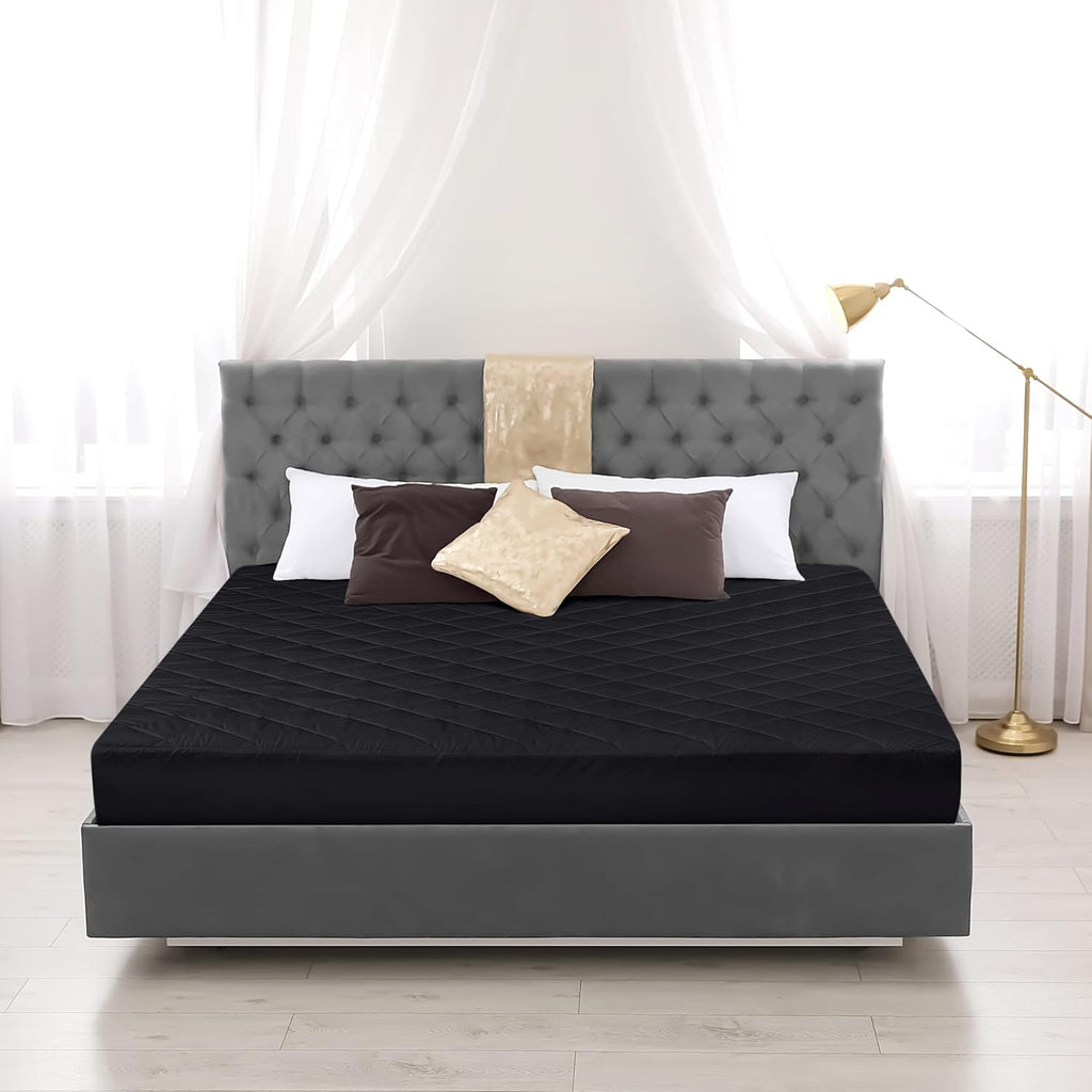 Utopia Bedding Quilted Fitted Mattress Pad - Queen Size Deep Pocket Protector | Machine Washable (Black)