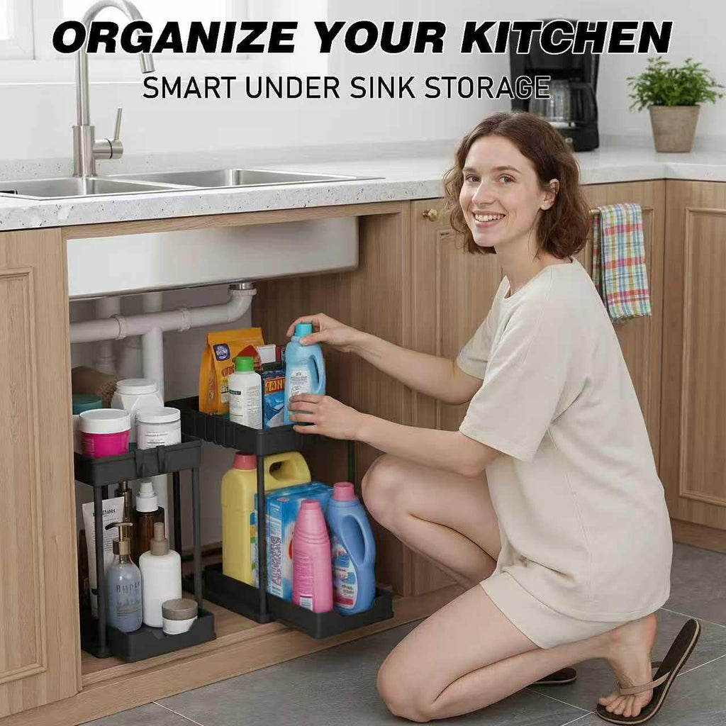 Under Sink Organizer by [Brand Name] - 2 Pack Bathroom Storage with Pull-Out Sliding Drawers | 12.8 Inch, Black