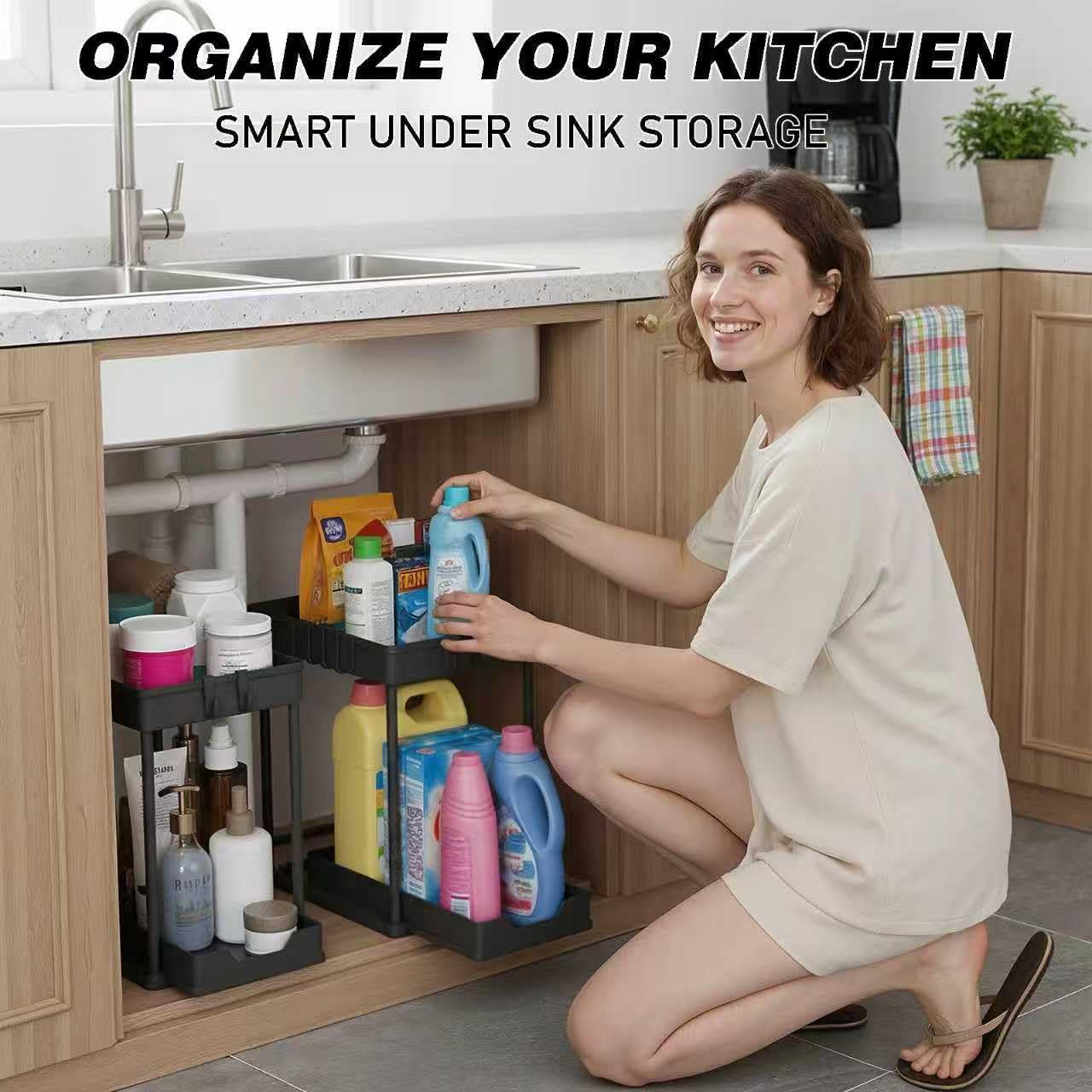 Under Sink Organizer by [Brand Name] - 2 Pack Bathroom Storage with Pull-Out Sliding Drawers | 12.8 Inch, Black