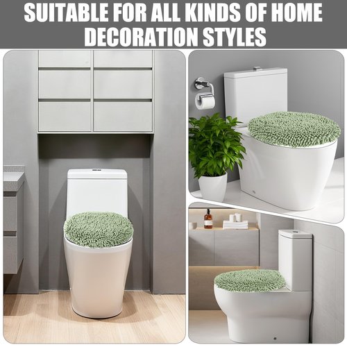 Baahrnom Soft Chenille Toilet Lid Cover 19.5L x 18.5W Machine Washable Toilet Seat Cover Adjustable Rubber Backing Fits Most Round Elongated and Oblong Lids