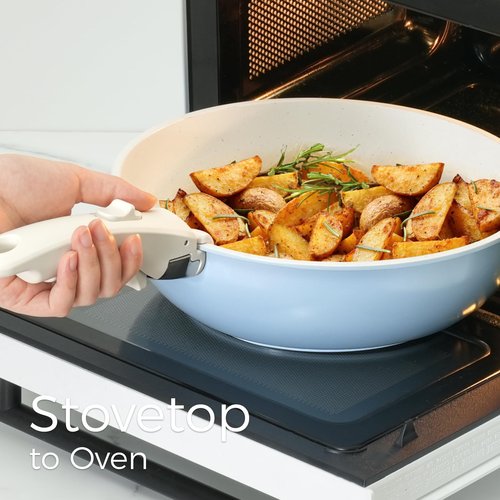 SODAY 15Pcs Pots and Pans Set Non Stick, Cookware Sets with Detachable Handle, Nonstick RV Kitchen Cooking Tools Removable Handles, Oven Safe, Induction Fast, Stackable Induction Cookware, Blue