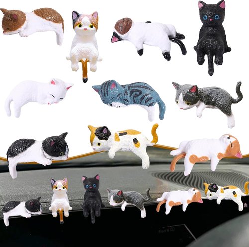 Exasinine Mini Cat Car Accessories - Cute Dashboard Decor & Funny Rear View Mirror Gift | 10 Pcs Set