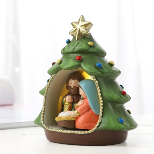 Hodao Nativity Set - Holy Family Scene for Christmas Indoor Decorations | Green Xmas Decor Gift