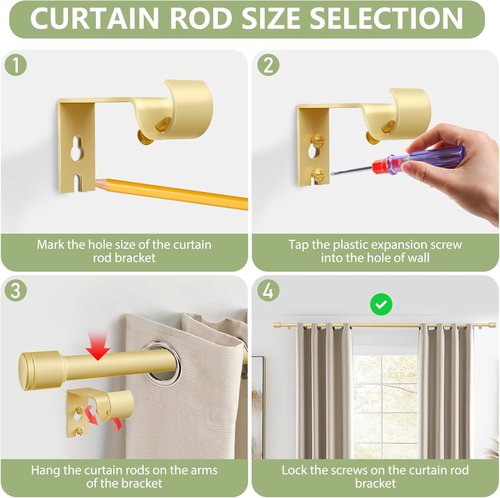 Gold Adjustable Curtain Rods by [Brand Name] - 5/8” Diameter, 30-60 Inch for Small Windows | 2 Pack with Brackets