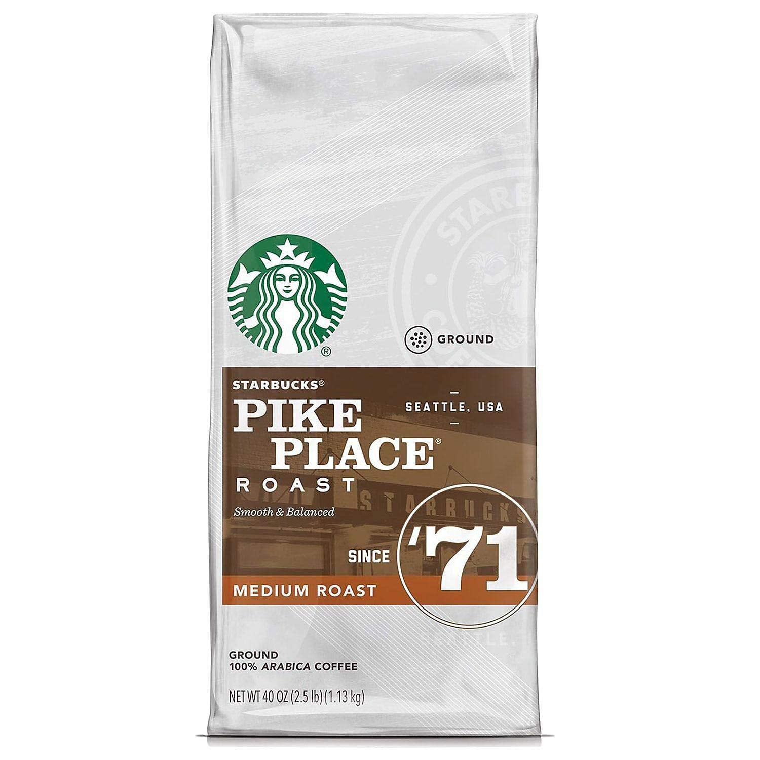 Starbucks Pike Place Medium Roast Ground Coffee - Rich Flavor | 40 oz. Bag