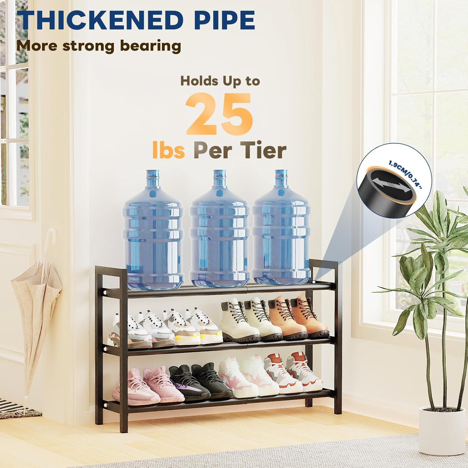 Mavivegue Expandable Shoe Rack - 3-Tier Adjustable Organizer for Closet & Entryway | 18-33” Size