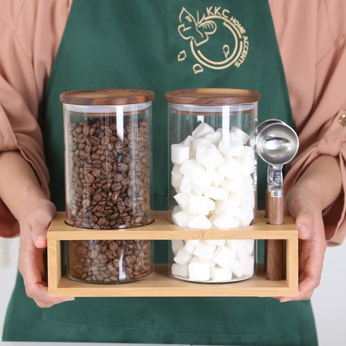 KKC HOME ACCENTS Air Tight Glass Coffee Tea Containers with Spoons for Coffee Beans,Loose Tea,Ground Coffee,Matcha,Glass Canisters with Airtight Lids and Scoops,39 Fl oz
