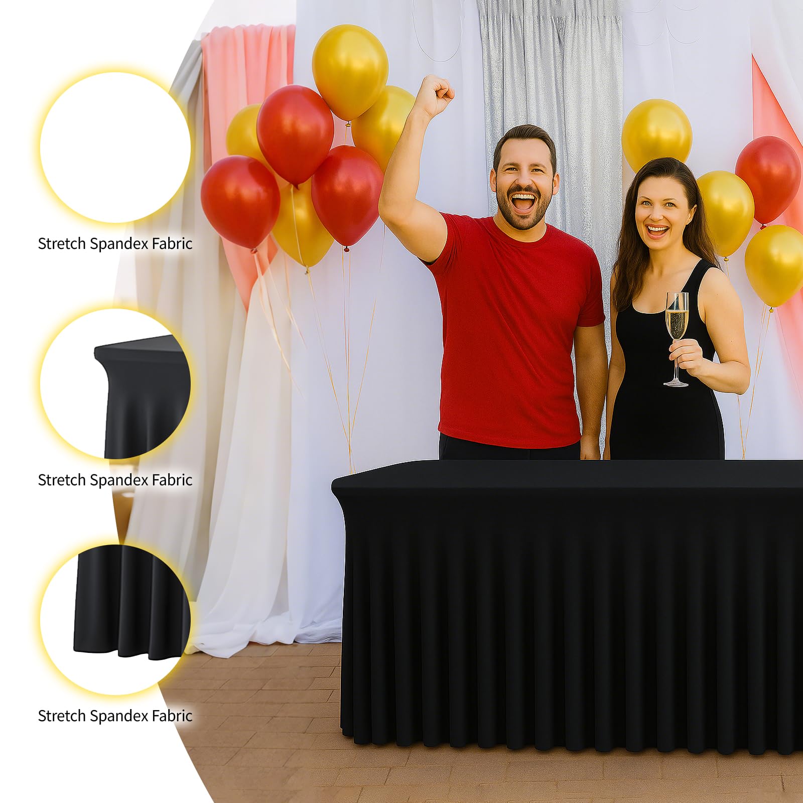 Deep Dream 4 Pack Black Spandex Fitted Tableclothes for 6 Foot Rectangle Tables, Wrinkle Free 6FT Fitted Table Cover, Stretch Tablecloth Table Skirt for Party, Banquet, Wedding and Events