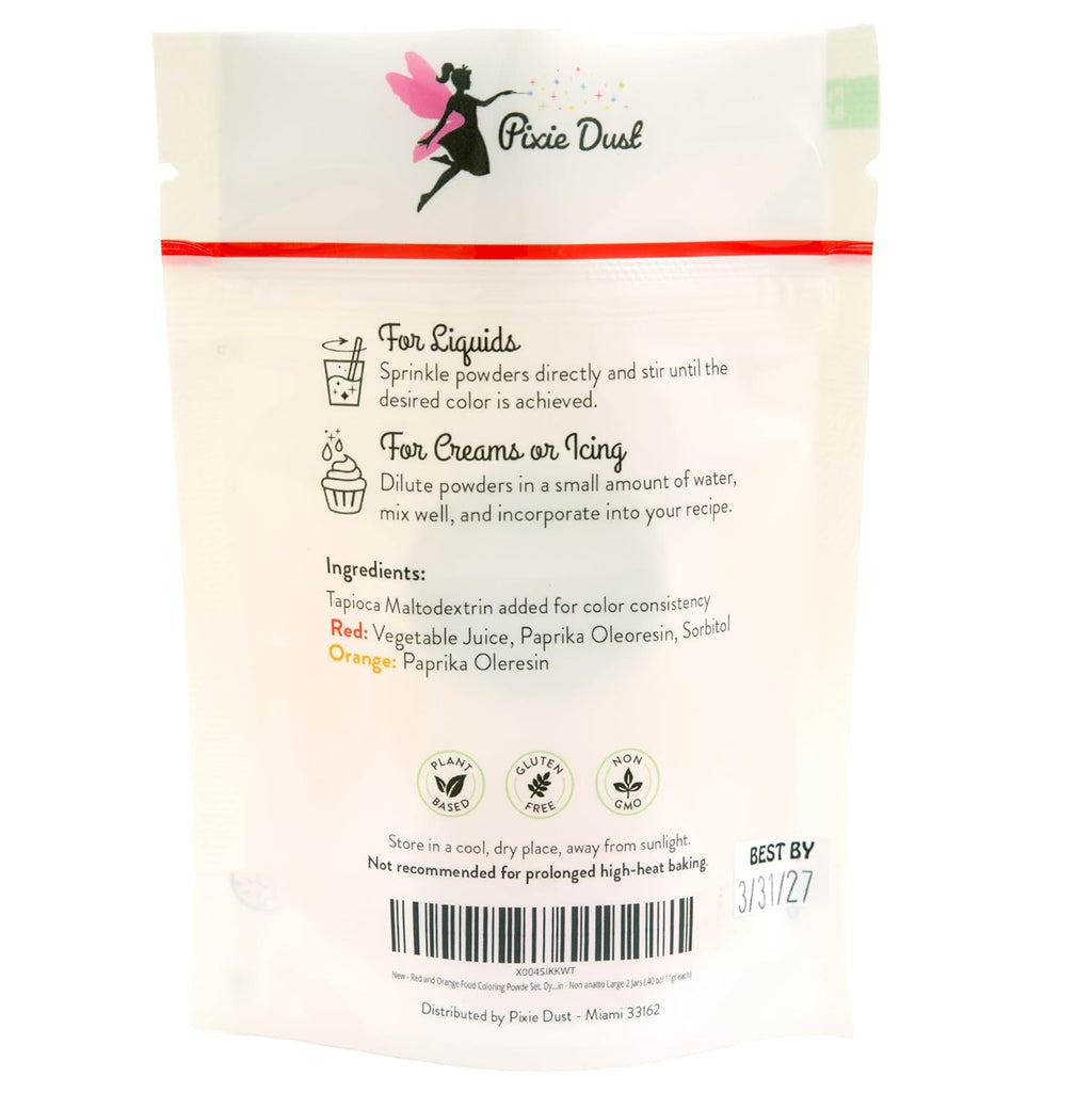 Pixie Dust Dye-Free Food Coloring Powders Set - All-Natural, Plant-Based | 2 Jars (0.40 oz Each)